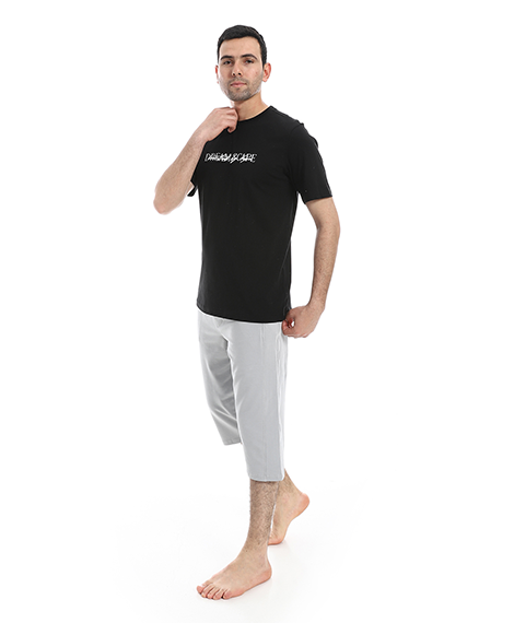 Men's Casual Short Sleeve T-Shirt and Knee-Length Shorts Pajama Set