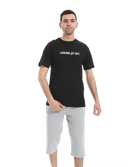 Men's Casual Short Sleeve T-Shirt and Knee-Length Shorts Pajama Set