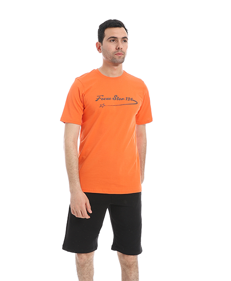 Orange T-Shirt and Black Shorts Pajama Set