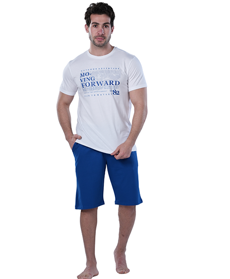 Men's Blue Short Pajama Set with Print