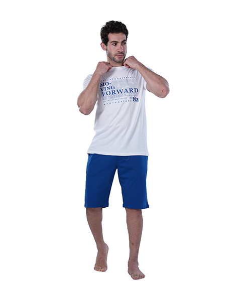 Men's Blue Short Pajama Set with Print