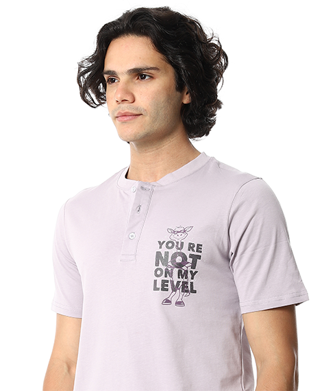 Men’s Cotton Pajama Set – Lavender Henley T-Shirt with Black & White Checkered Pants