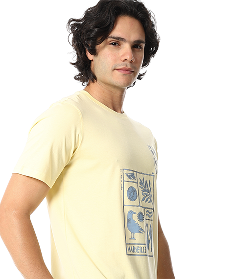 Men's Summer Pajama Set, Pantacourt & T-Shirt -Yellow