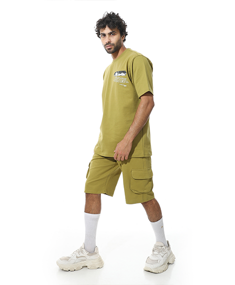 Men's Set Casual Cargo Shorts Set – Print T-Shirt