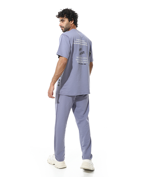 Men's Relaxed Fit Lavender Lounge Set with Bold Side Print