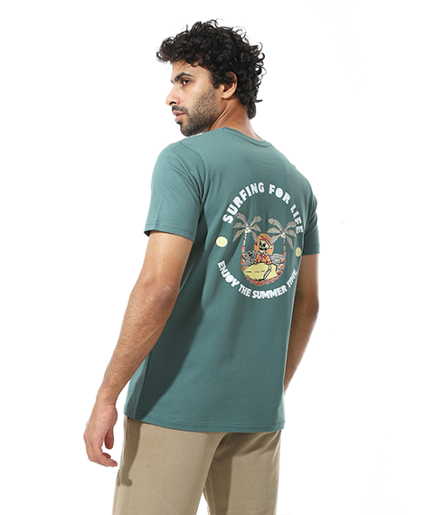 Men's Regular Fit Green T-Shirt with Printed