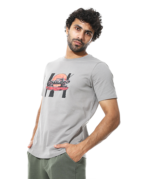 Men's Regular Fit Grey T-Shirt with Printed