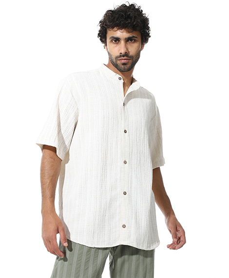 Men's Off-White Relaxed Linen Short Sleeve Shirt