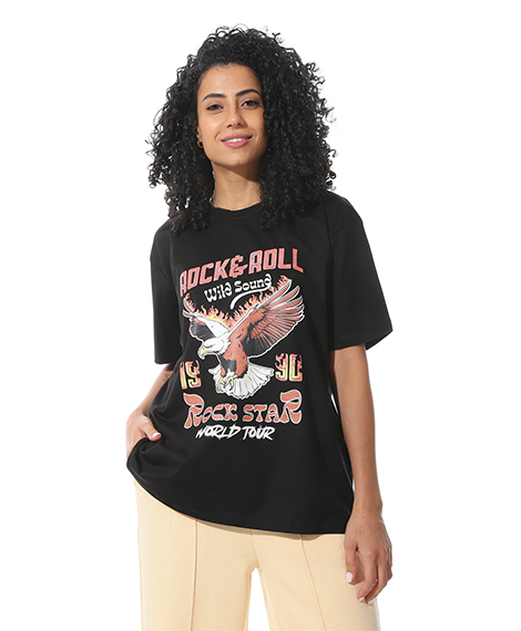 Women's Black "Rock Star" Graphic T-shirt