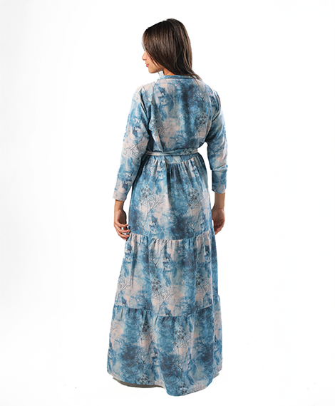 Elegant Women's Linen Dress with Buttons - Navy