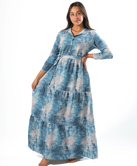 Elegant Women's Linen Dress with Buttons - Navy