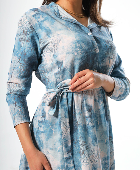Elegant Women's Linen Dress with Buttons - Navy