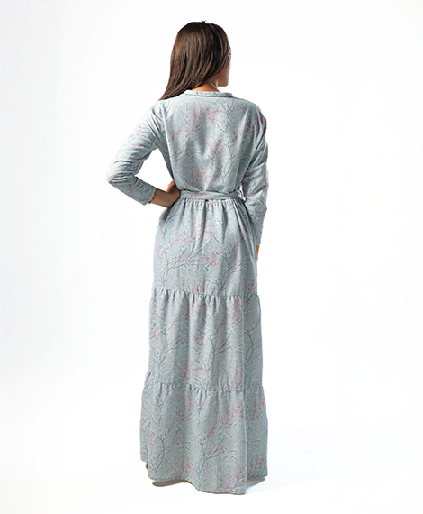 Elegant Women's Linen Dress with Buttons - Lite Blue
