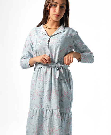 Elegant Women's Linen Dress with Buttons - Lite Blue