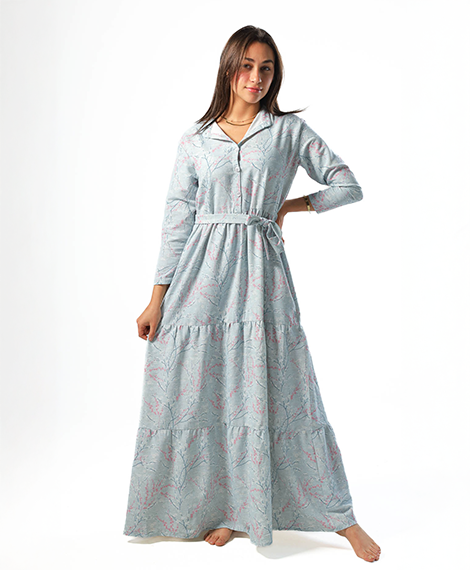 Elegant Women's Linen Dress with Buttons - Lite Blue