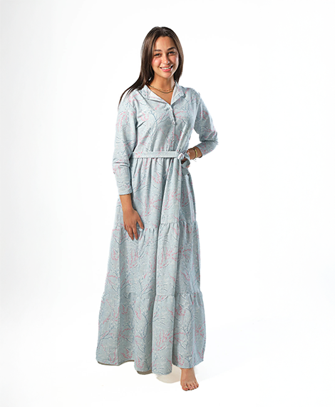 Elegant Women's Linen Dress with Buttons - Lite Blue