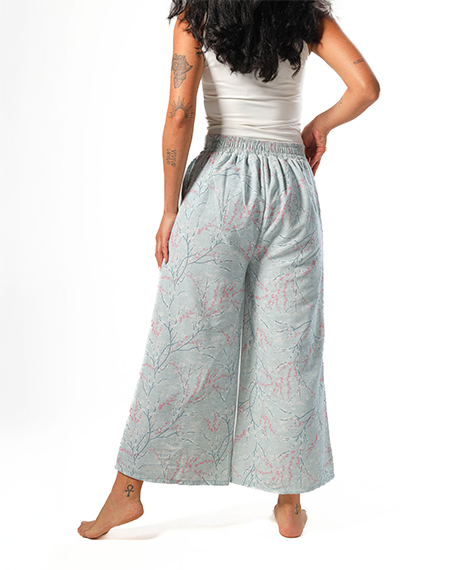 Wide leg pants, half elastic waist - Lite Blue