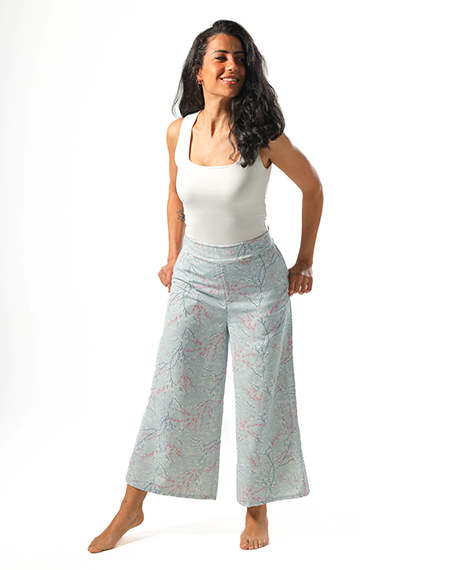 Wide leg pants, half elastic waist - Lite Blue