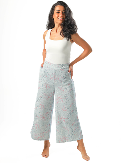 Wide leg pants, half elastic waist - Lite Blue
