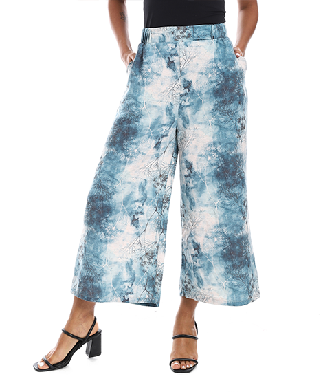 Wide leg pants, half elastic waist - Navy