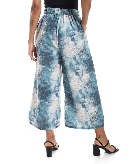 Wide leg pants, half elastic waist - Navy