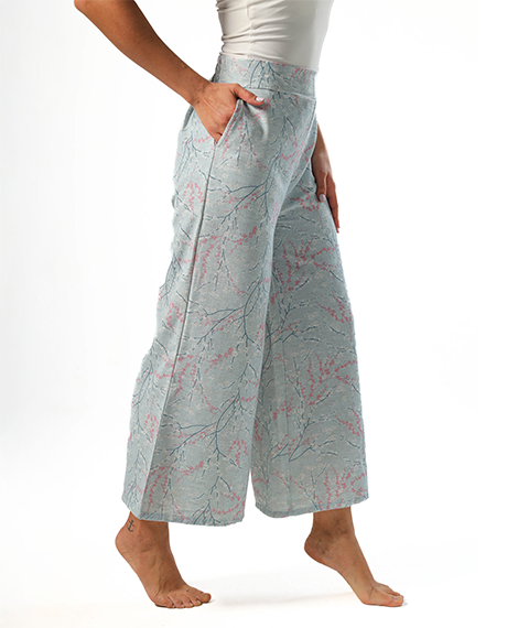 Wide leg pants, half elastic waist - Lite Blue