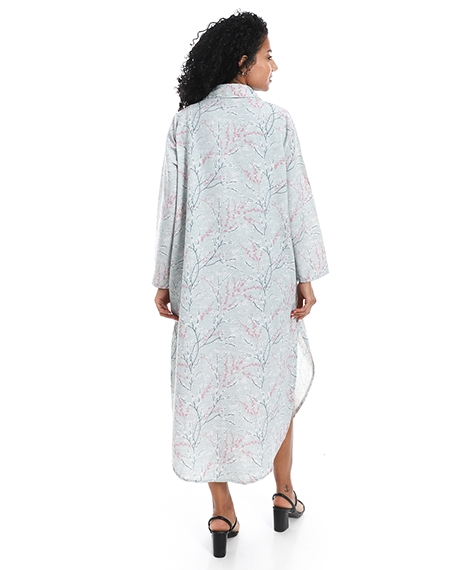 Elegant Striped Maxi Shirt Dress - Lite Blue