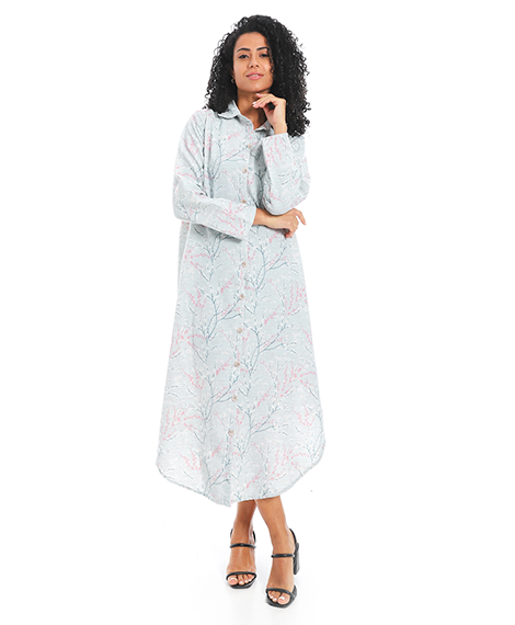 Elegant Striped Maxi Shirt Dress - Lite Blue