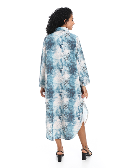 Elegant Striped Maxi Shirt Dress - Navy