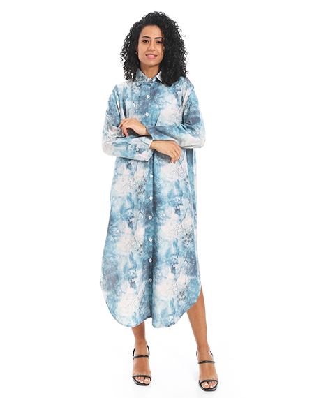 Elegant Striped Maxi Shirt Dress - Navy