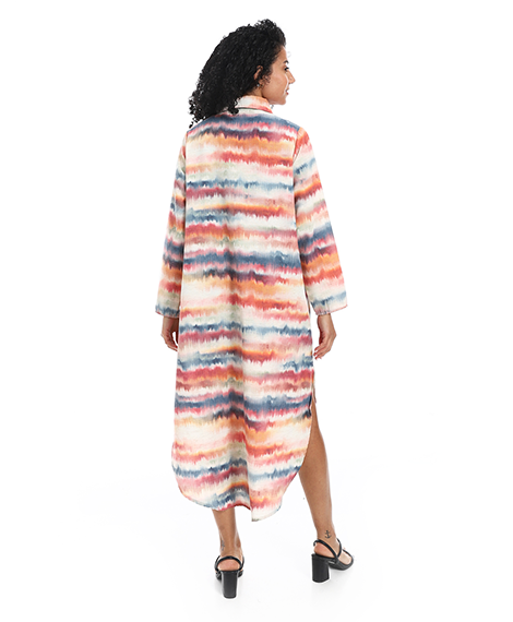 Elegant Striped Maxi Shirt Dress - Orange
