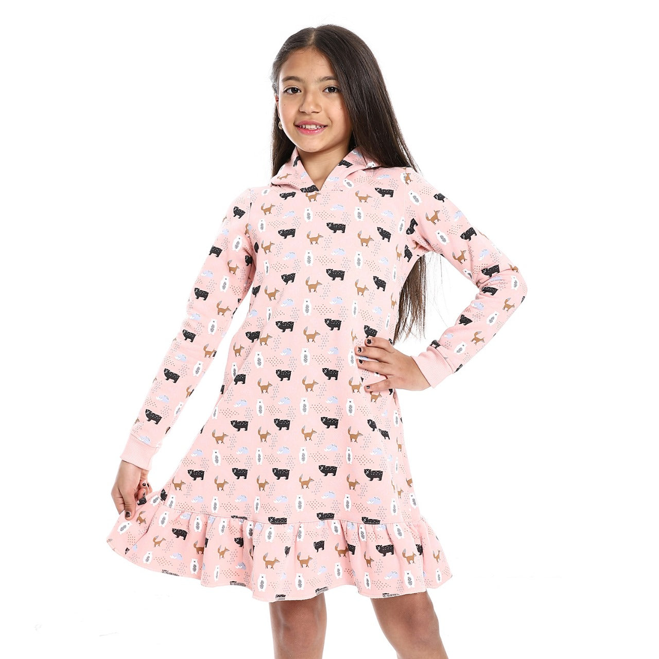 GirlsWinter Rose Long-Sleeve Printed Dress