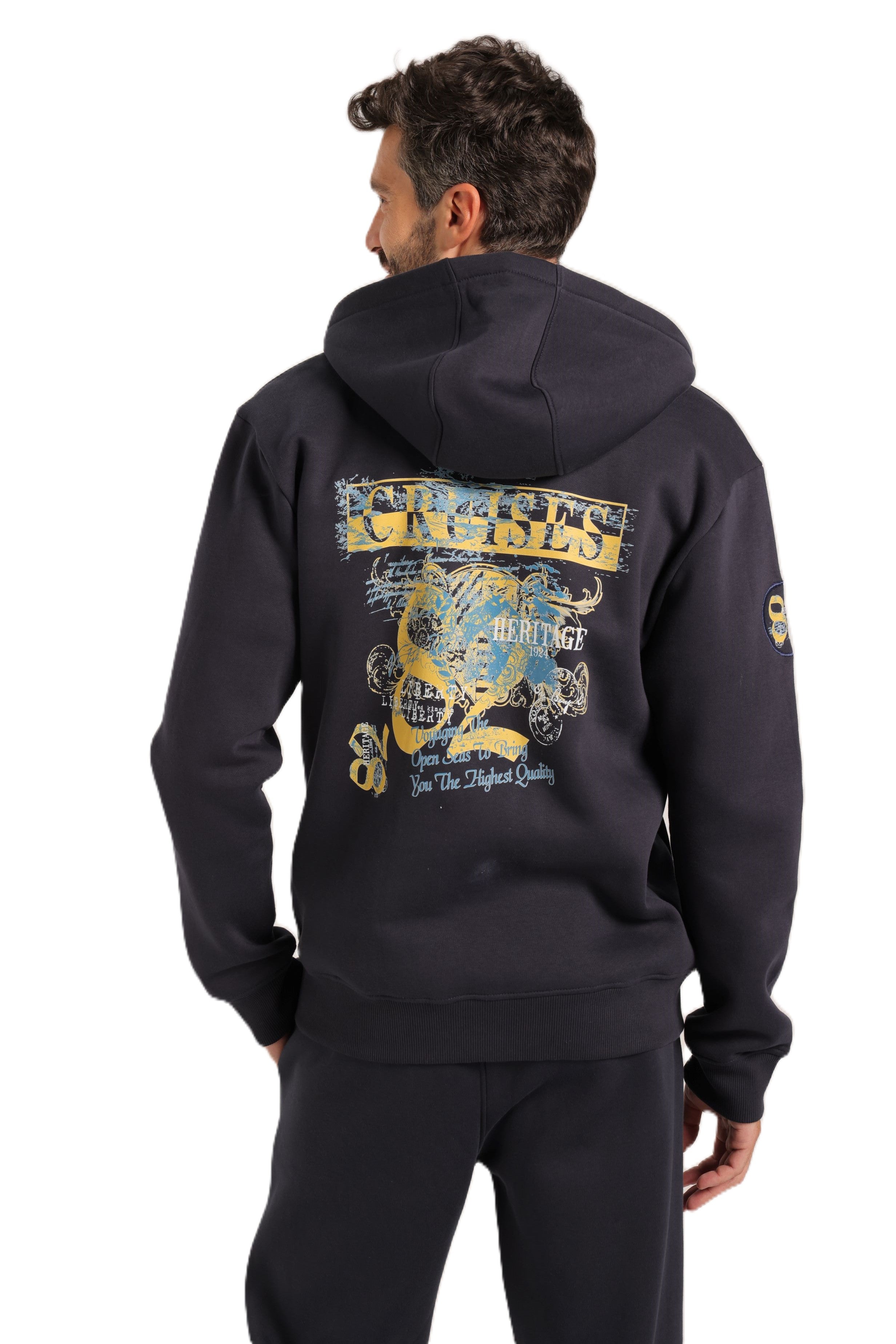 Men’s Casual Hoodie Set – Warm Jogger Tracksuit with Graphic Details - Navy Blue