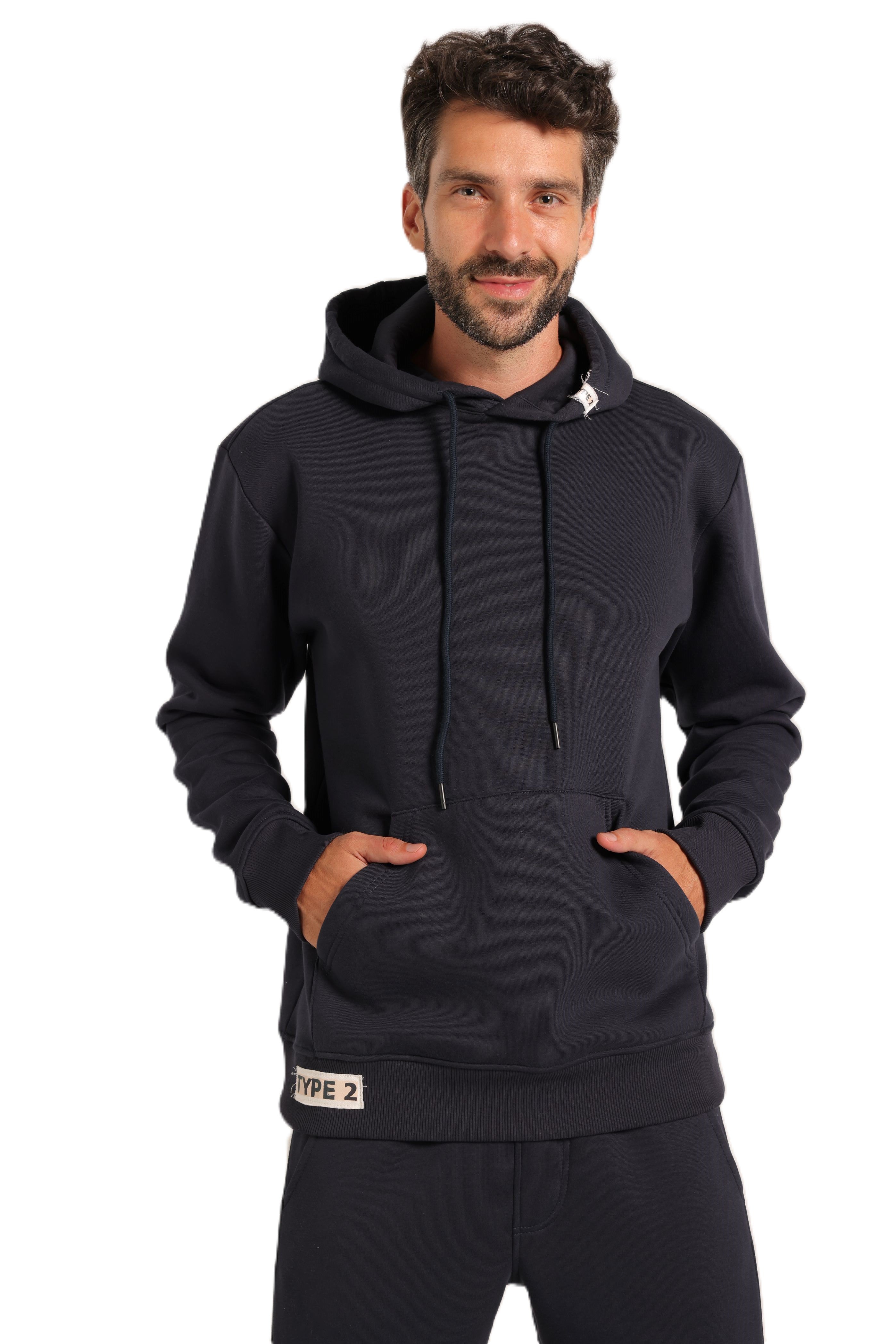 Red Cotton Hoodie -Navy
