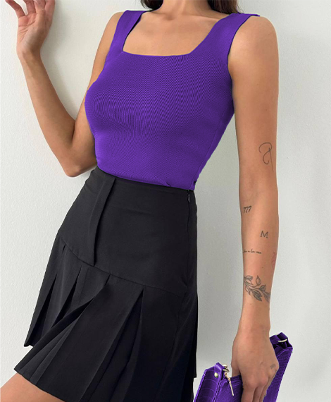 Womens Square Neck Tank Top , Soft Cotton Blend, Breathable, and Comfortable For Daily Wear - Violet