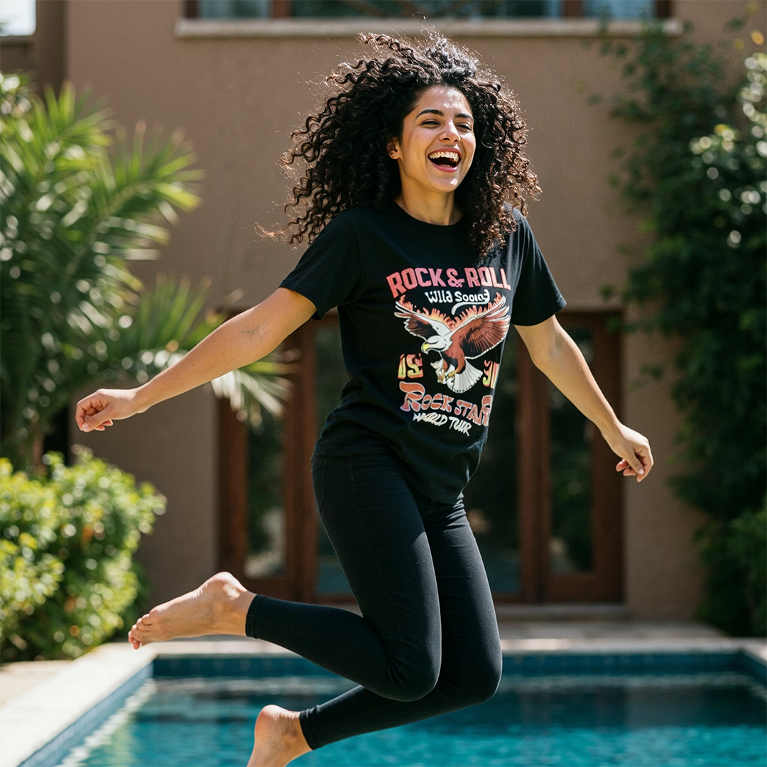 Women's Black "Rock Star" Graphic T-shirt