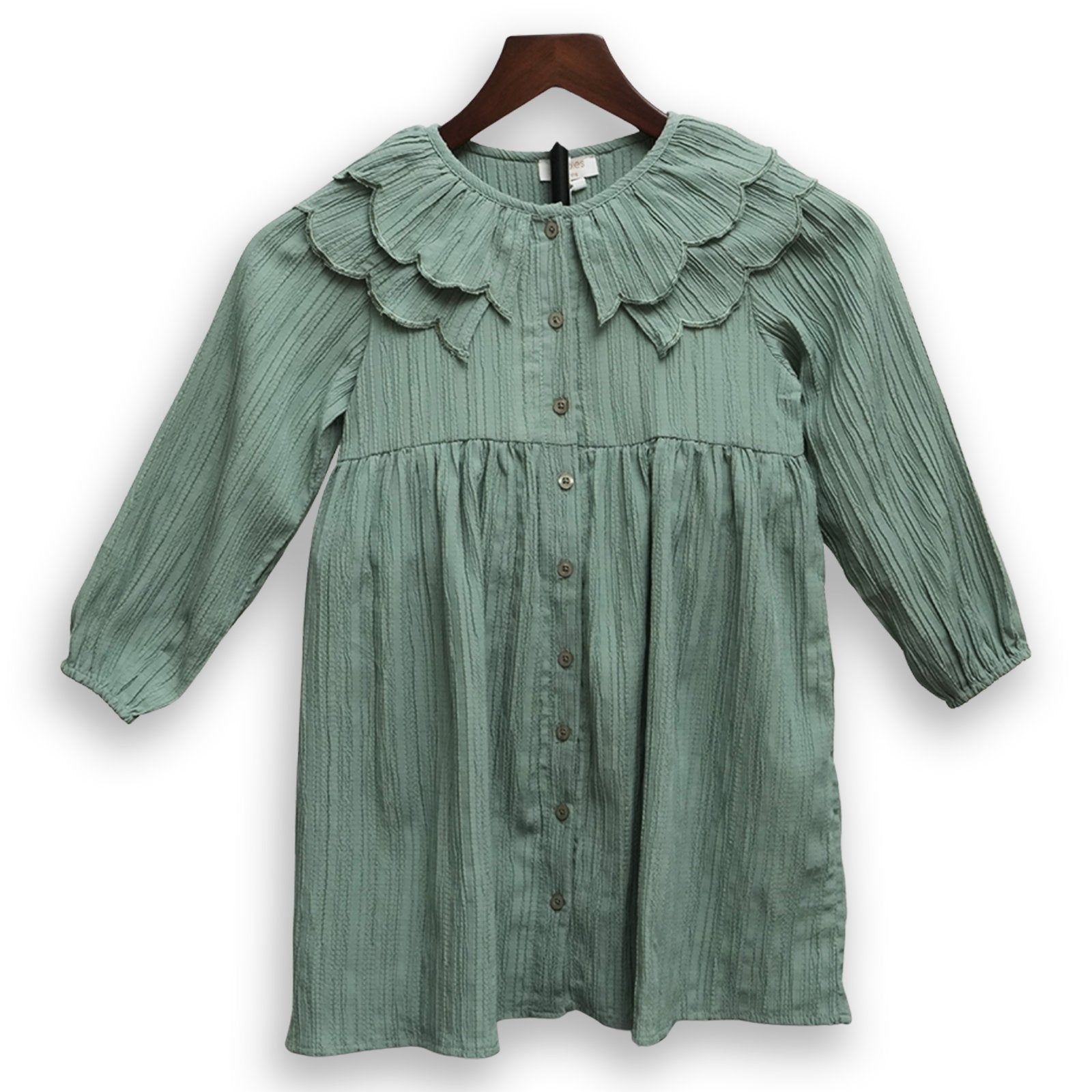 Sage Green Textured Button-Down Dress