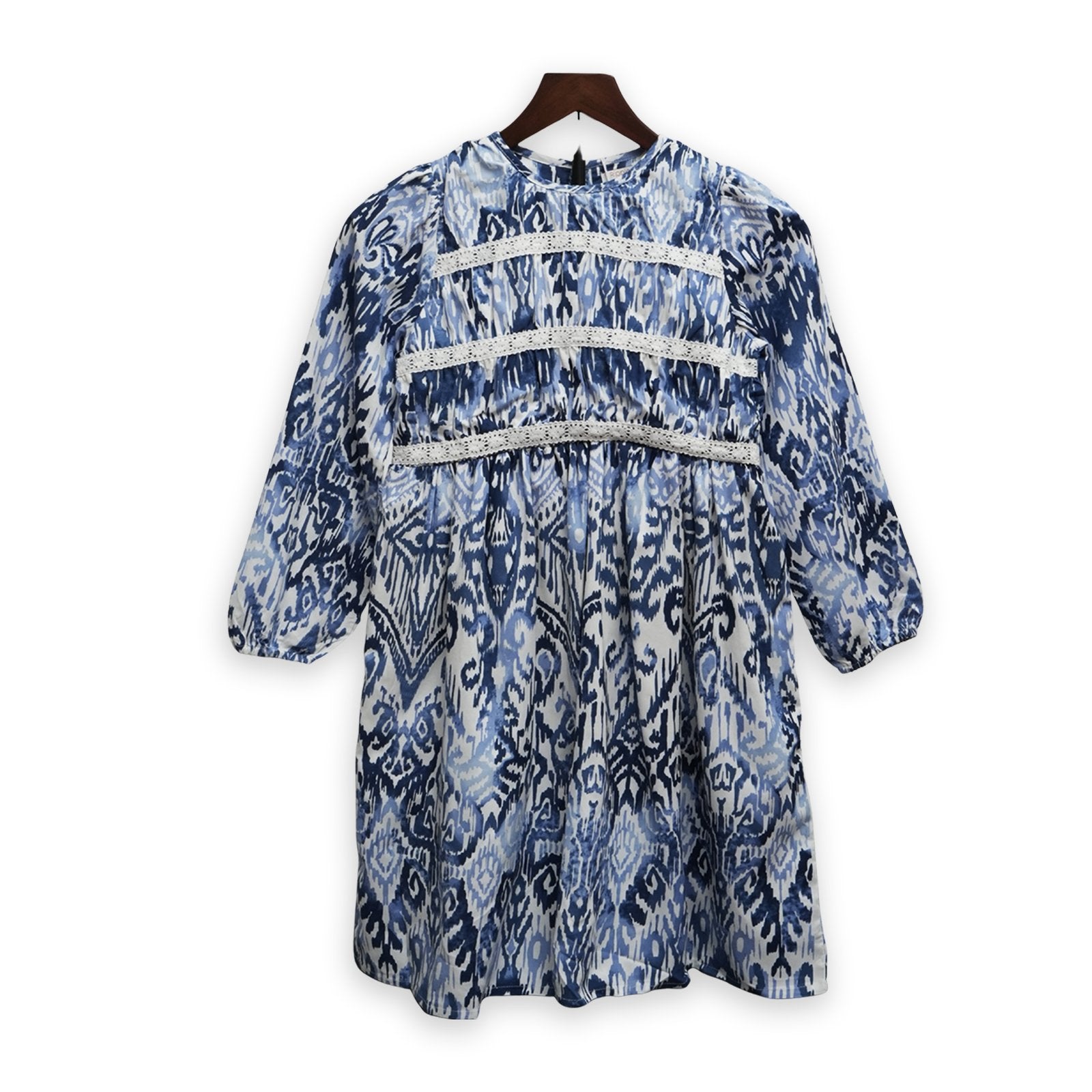 Comfort-Fit Blue & White Print Smock Dress