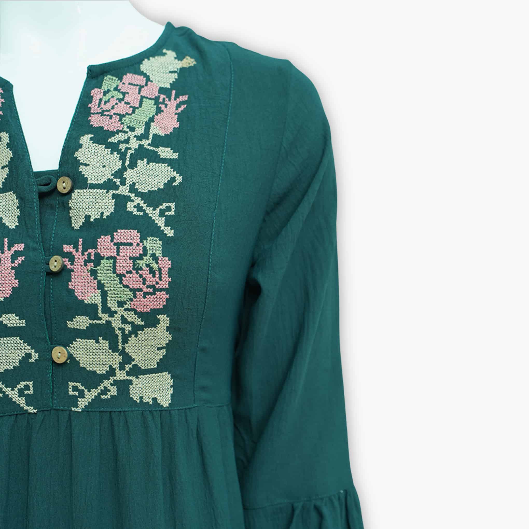 Bohemian Embroidered Tiered Midi Dress