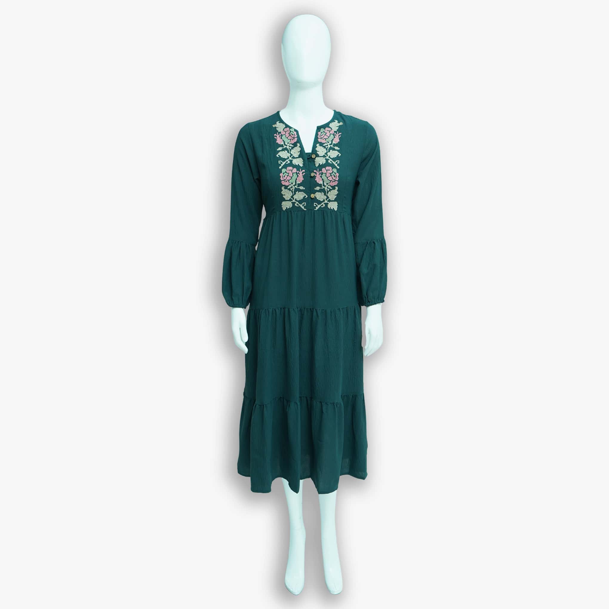 Bohemian Embroidered Tiered Midi Dress