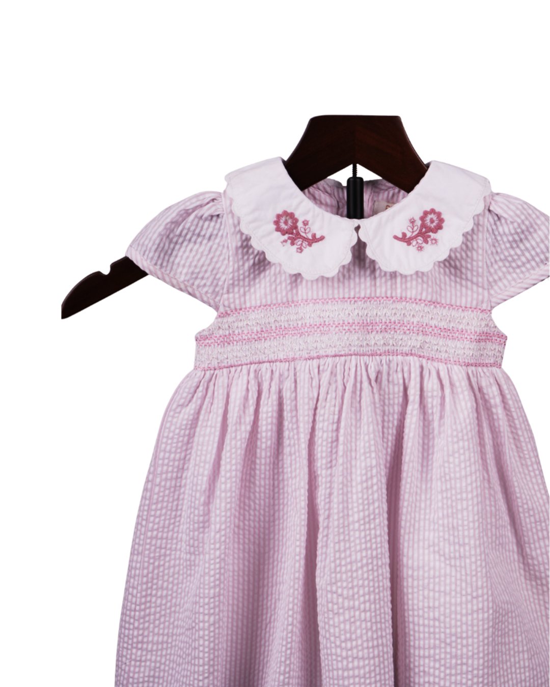 Sweet Pink Smock Frock with Floral Collar