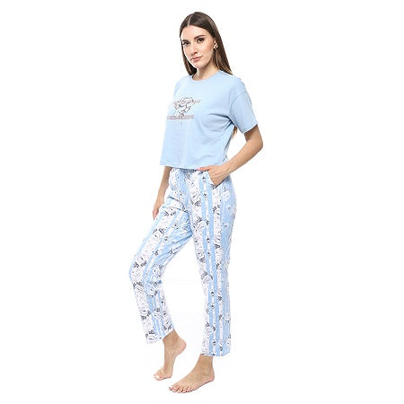 Womens Summer Pajamas Crop Shirt & Pants , New and Trendy - Light Blue
