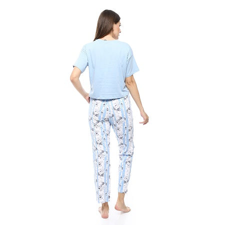 Womens Summer Pajamas Crop Shirt & Pants , New and Trendy - Light Blue
