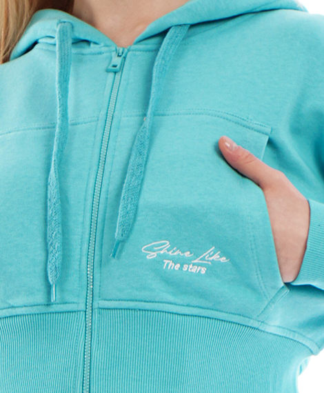 Joggy - 7638 Winter Zippered Casual Short Sweatshirt For Women - Turquoise