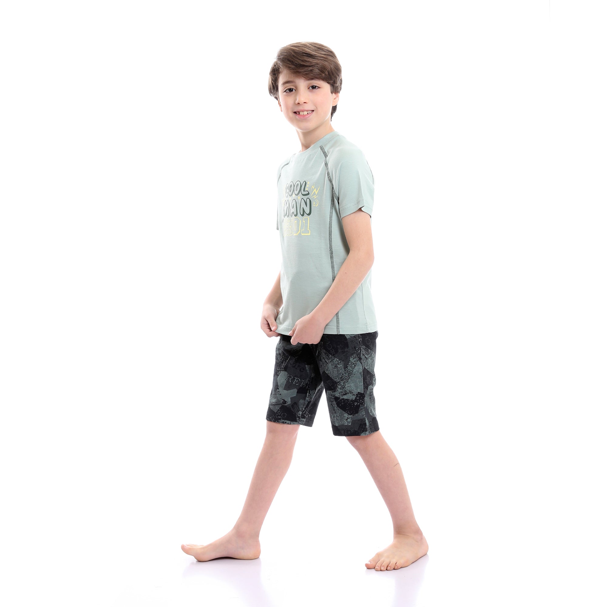 Boys "Cool Man" Olive Tee & Black Shades Shorts Pajama Set