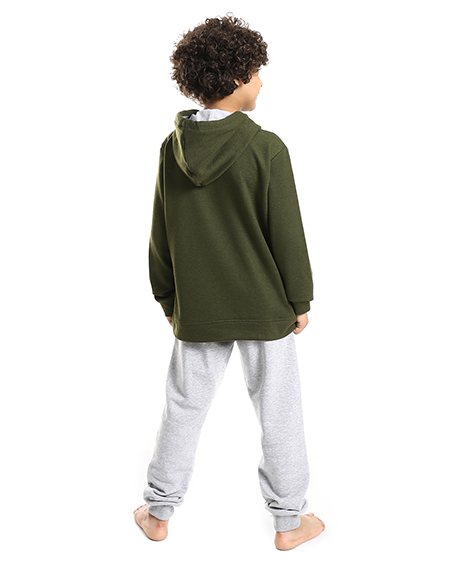 Boys Dark Green Hoodie and Grey Pants Set - Cozy Winter Loungewear
