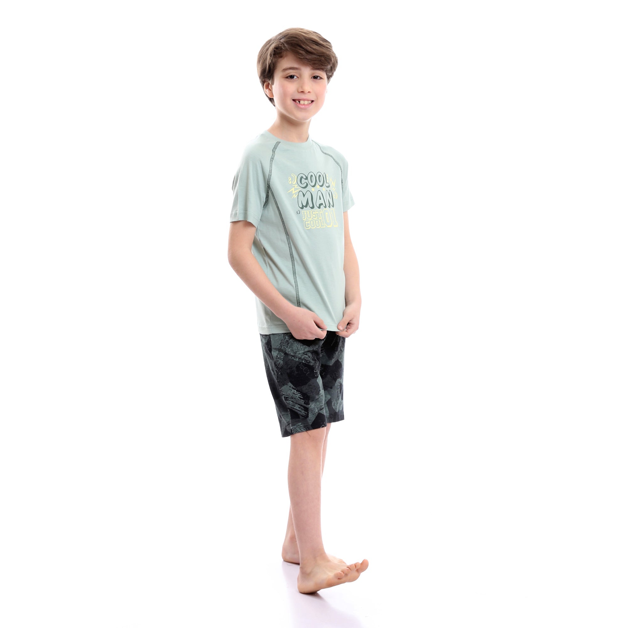 Boys "Cool Man" Olive Tee & Black Shades Shorts Pajama Set