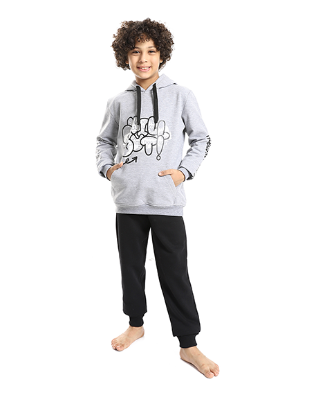 Red Cotton Boys Winter Pajama Set hoodie Grey