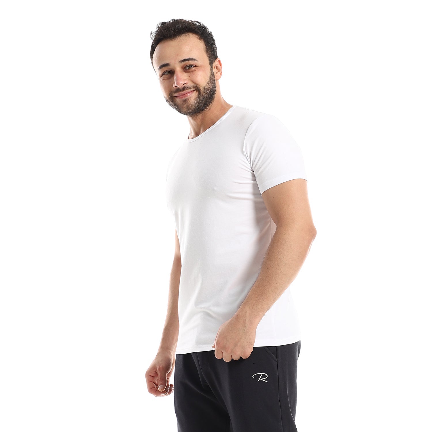 تي شيرت داخلي بأكمام قصيرة للرجال - ياقة دائرية - أبيض