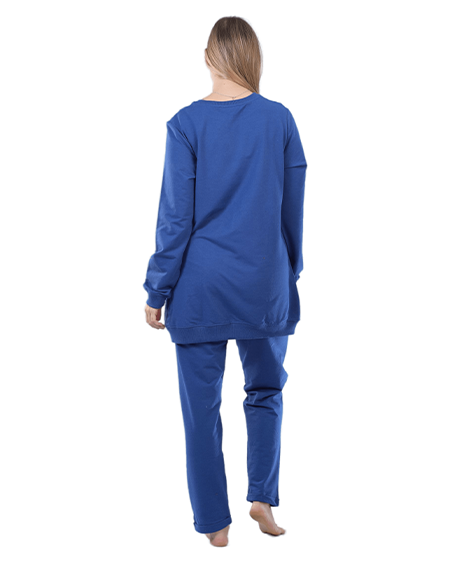 Comfy Logo Print Sweatshirt and Pants Set - Blue